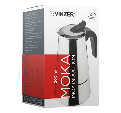 Кавоварка гейзерна VINZER Moka Inox Induction 4 чашки 50391 фото